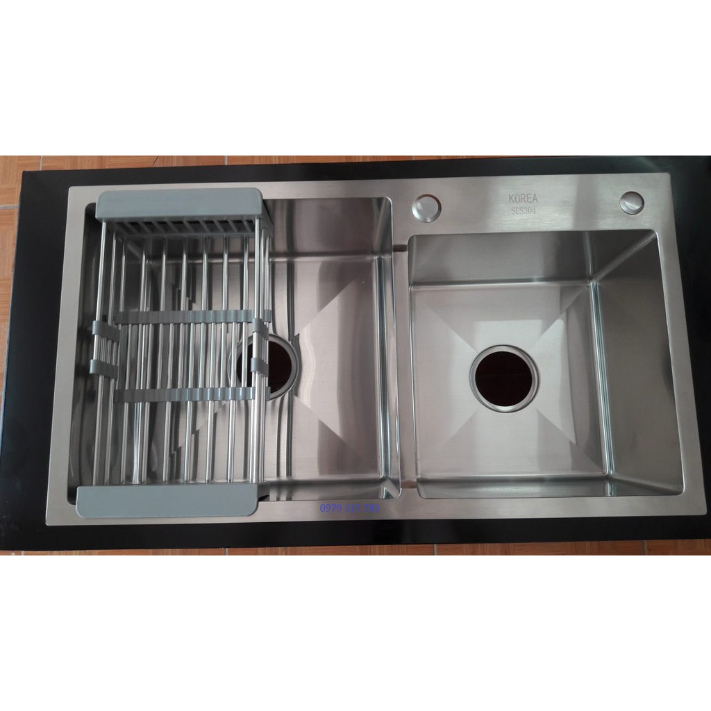 Chậu rửa bát đúc nguyên khối 2 hố lệch inox 304 - BH 2 năm | BigBuy360 - bigbuy360.vn