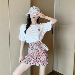 [hàng sẵn] SET ÁO THUN HOA CÚC TRẮNG MIX CHÂN VÁY HOA NHÍ - SET ÁO VÁY HOA DAISY