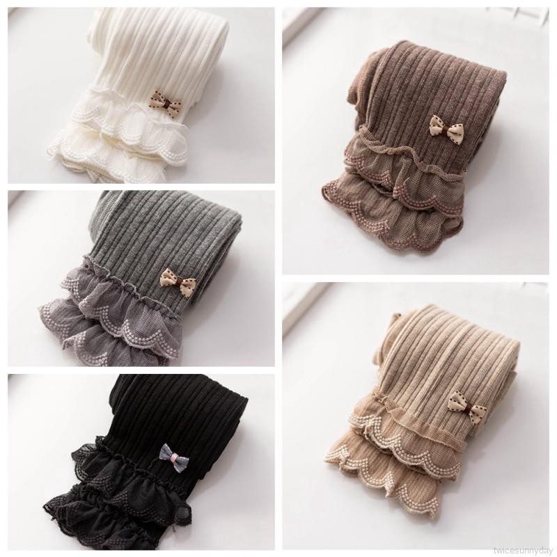 Quần legging phối ren đính nơ cho bé gái