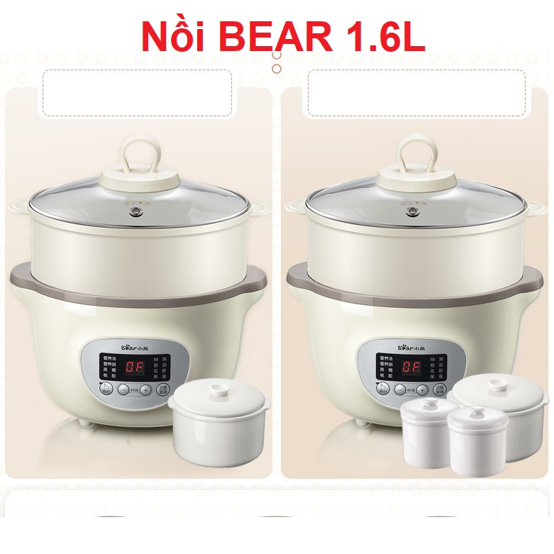 Nồi Bear 1.6L,Nồi nấu cách thủy Bear 1 6 Lít bản Quốc Tế SUBE002 kèm lồng hấp Nồi nấu  hấp ninh hầm cách thủy Cho bé