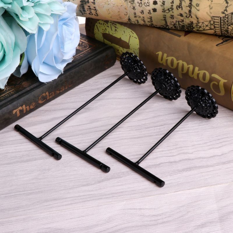 Set 3 Giá Đỡ Trưng Bày Bông Tai Hình Chữ T Bằng Kim Loại Màu Bạc / Đen