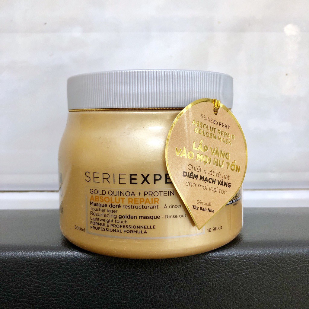 Dầu hấp phục hồi tóc hư tổn Absolut Repair Gold Quinoa + Protein Loreal Masque 500ml