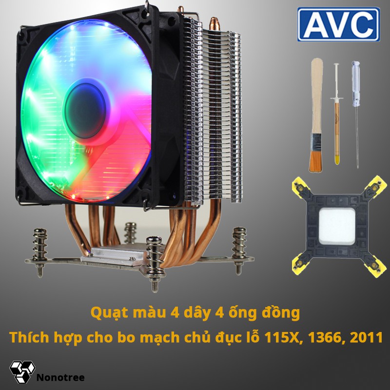 Quạt tản nhiệt CPU AVC RX44T dây ống 4 quạt đầy màu sắc 4, RGB, Intel LGA2011 1366 1151 AMD3 AMD4