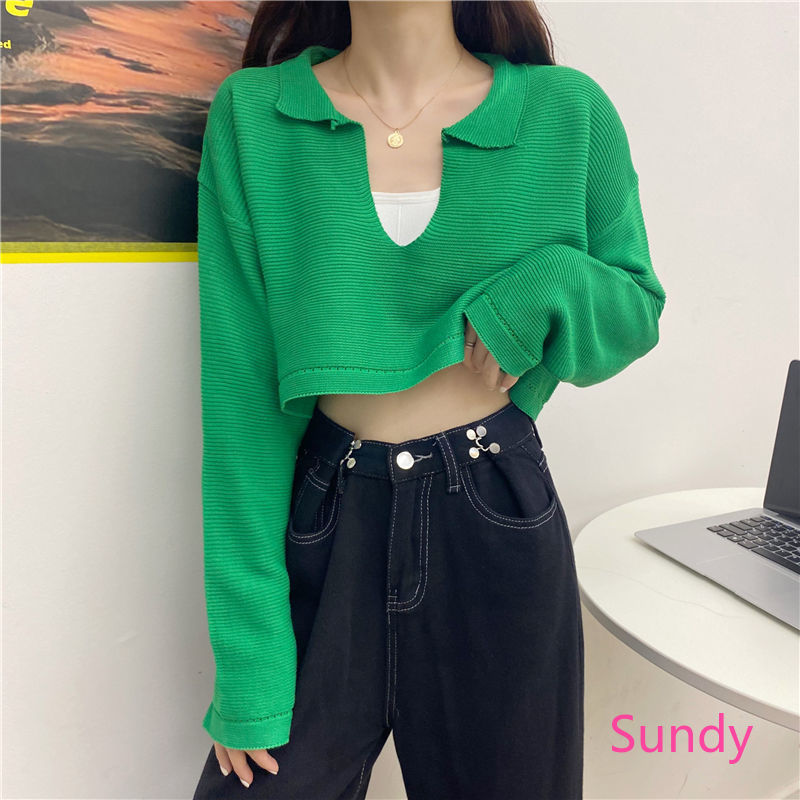 Áo Dệt Kim Tay Dài Thiết Kế Cổ Chữ V Quý Phái Cho Nữ