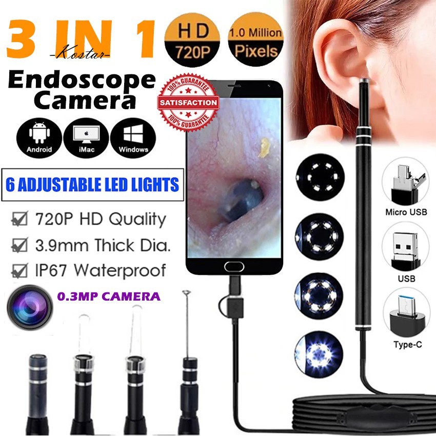 Camera Nội Soi Tai 5.5mm Usb Entscope 6 LED Cho Android PC