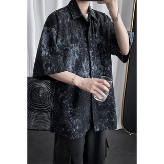 [Od]Áo sơ mi ngắn tay nam loang màu Hàn Quốc( sẵn đen 2xl)