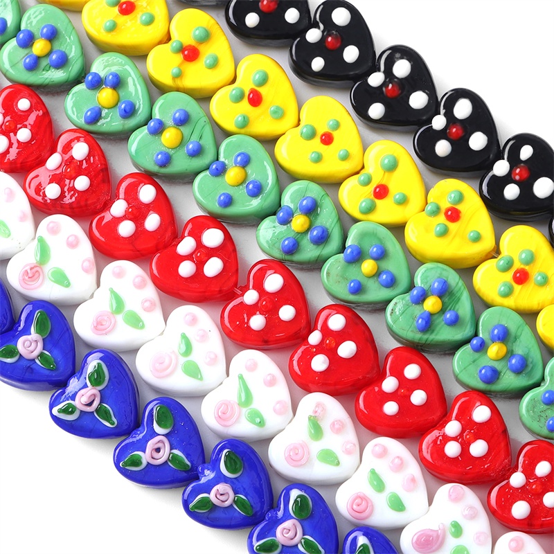 Hạt charm hình trái tim bằng kính kích thước 15mm dùng làm trang sức thủ công