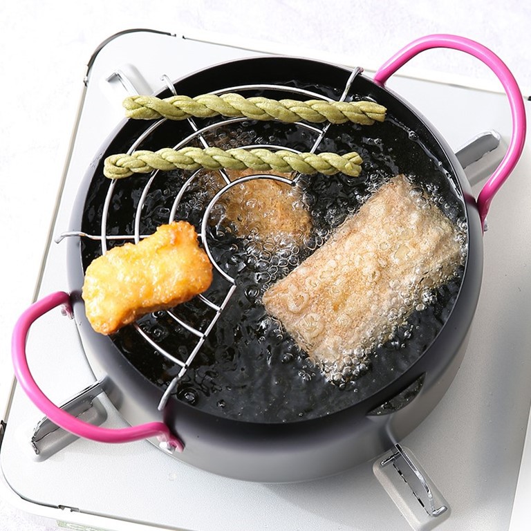 (GIAO HÀNG NHANH) NỒI CHIÊN LỌC DẦU CHỐNG DÍNH CAO CẤP TẶNG KÈM VỈ GÁC RÁO DẦU TIỆN LỢI - CHẢO CHIÊN RÁN THỰC PHẨM