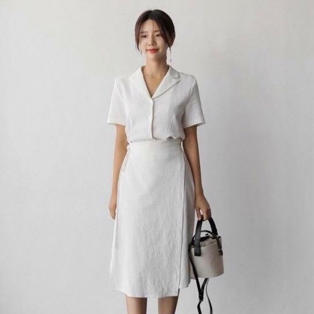 Đầm trắng cổ vest đắp tà (kèm hình thật) | BigBuy360 - bigbuy360.vn