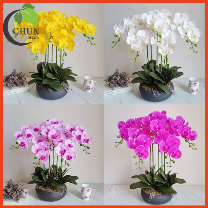 Chậu lan giả lan hồ điệp để bàn 5 nhánh cao 60cm trang trí nhà cửa, bàn làm việc, kệ tủ siêu đẹp CL4