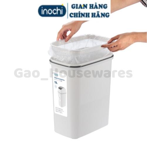 [FreeShip] Thùng rác nắp lật 15L (có lõi) inochi, nhựa nguyên sinh, ngăn mùi hôi, kháng khuẩn - Giao màu ngẫu nhiên