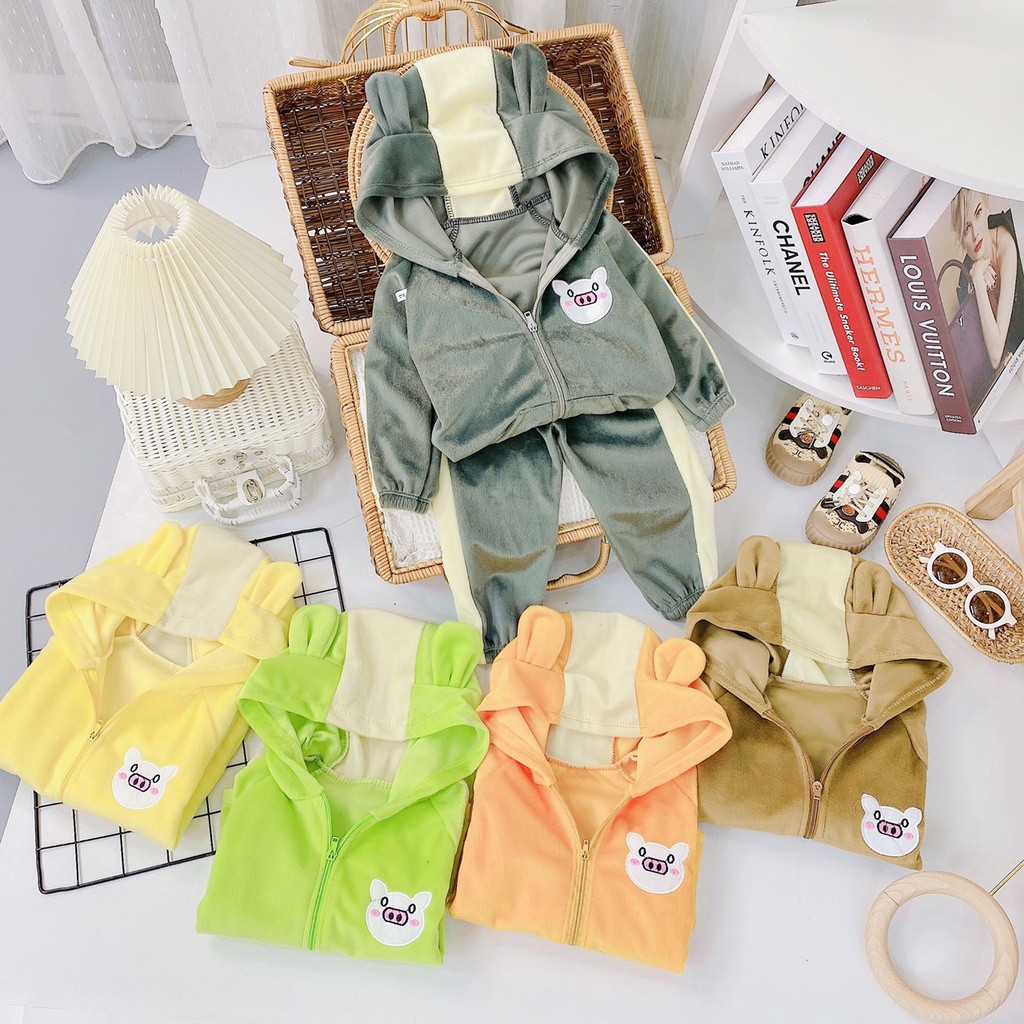 Bộ nỉ băng lông mũ tai thỏ cho bé (8-20Kg) - Quần áo trẻ em