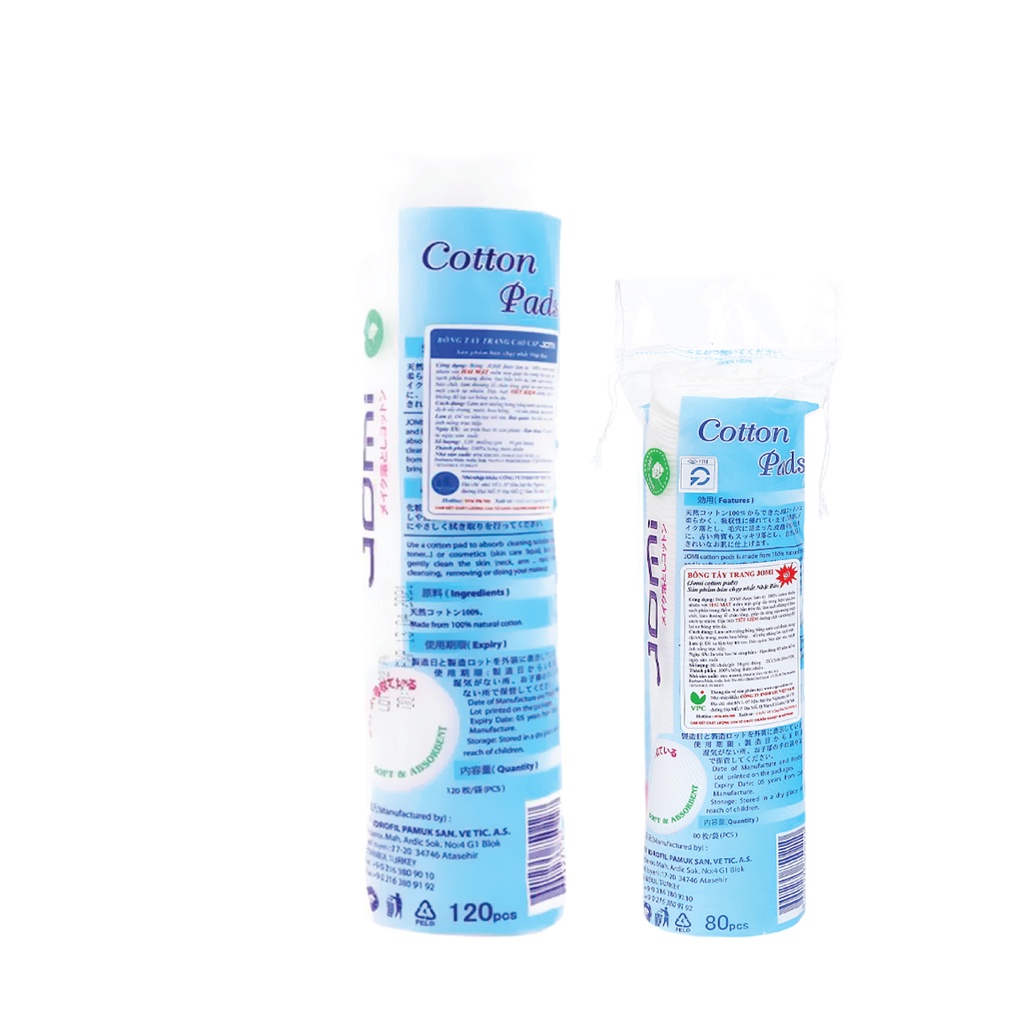 Bông tẩy trang JOMI cao cấp 120 miếng/ 80 miếng - 100% cotton không xơ, siêu mịn