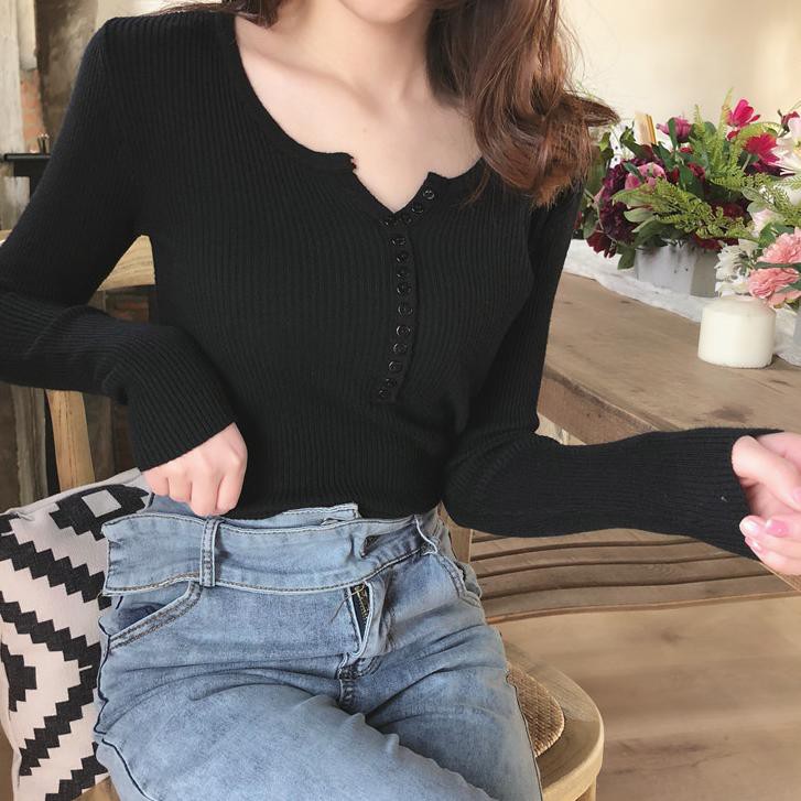 Áo Sweater Cổ Chữ V Dáng Ôm Ngắn Phong Cách Hàn Quốc Quyến Rũ Cho Nam Nữ