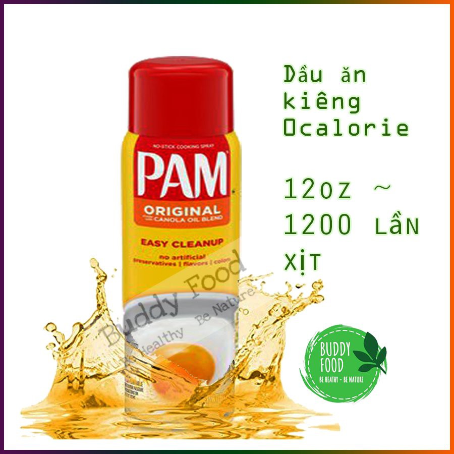 Dầu ăn kiêng Pam original 12 oz eat clean, ăn kiêng, tiểu đường, keto diet, gymer hơn 1200 lần xịt