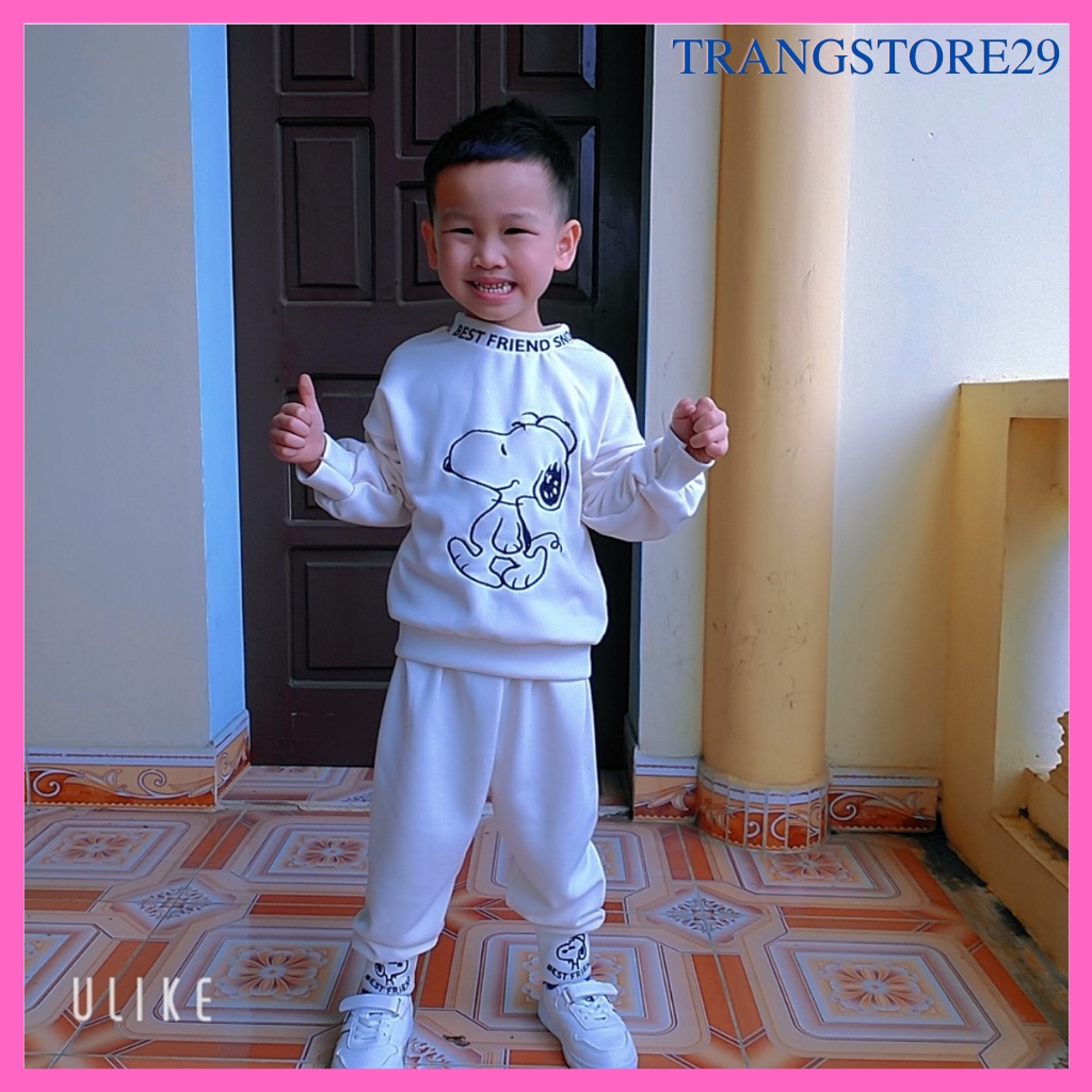 Bộ nỉ bông cho bé trai  Binbon kids ,quần áo bé trai bé gái NC88 thêu hình chú chó đáng yêu từ 6 đến 28kg