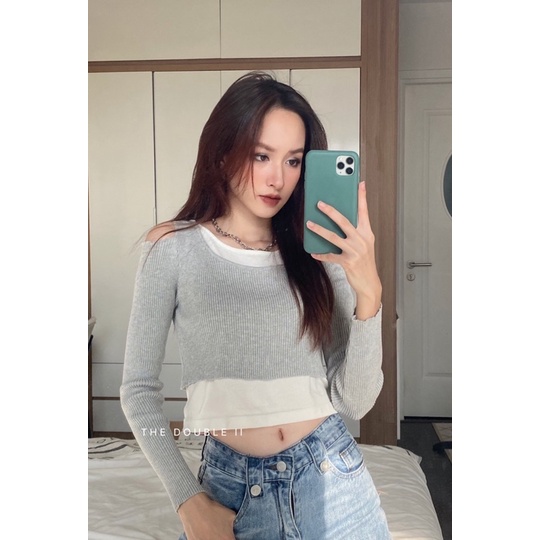 Áo Croptop Len Hai Lớp🖤