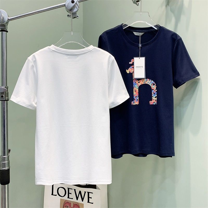 Áo Thun Cotton Ngắn Tay In logo Hazzys Thời Trang Cho Nữ