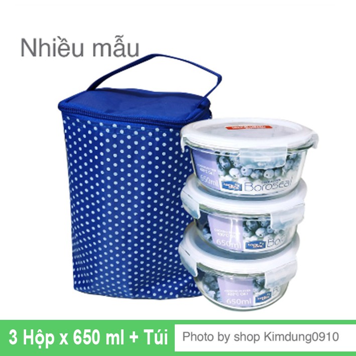 Combo 3 hộp thuỷ tinh Lock&Lock 650ml Kèm túi giữ nhiệt | BigBuy360 - bigbuy360.vn