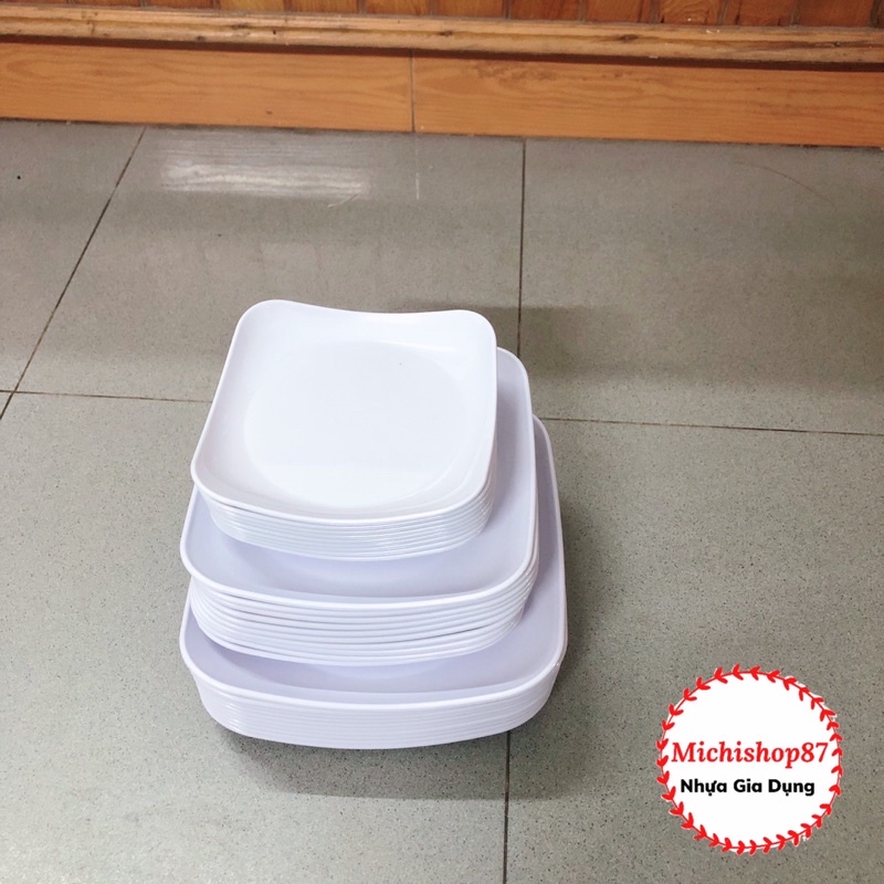 Đĩa Nhựa Phíp Vuông Trắng 3 Size Nhựa Nhựa Việt Nhật Chịu Nhiệt Tốt, Đĩa Nhựa Vuông Để Hoa Quả, Thực Phẩm Bền Đẹp