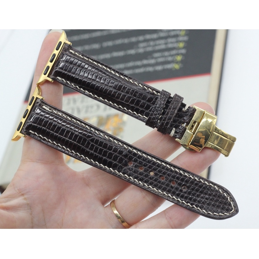 [Khóa Gập] Dây Đeo Thay Thế  Apple Watch Da Kỳ Đà Được Hoàn Thiện Thủ Công Phù Hợp Với Các Dòng Series 2,3,4,5,6,7,SE