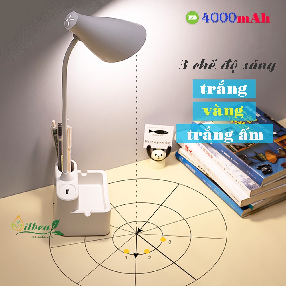 Đèn bàn học để bàn sạc pin sạc tích điện chống cận SL-878 pin 4000mAh ánh sáng vàng trắng điều chỉnh được độ sáng
