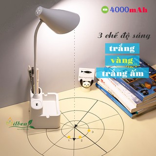 Đèn bàn học để bàn sạc pin sạc tích điện chống cận SL-878 pin 4000mAh ánh sáng vàng trắng điều chỉnh được độ sáng