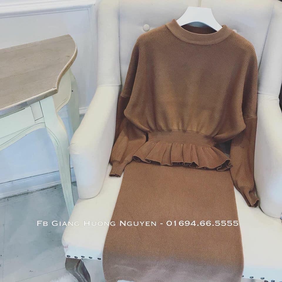 💥SET ÁO LEN PEPLUM - CHÂN VÁY XẺ SAU💥