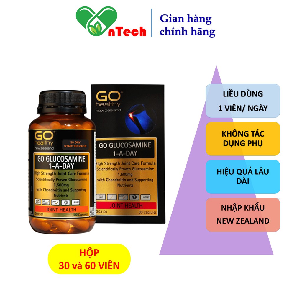 Bổ xương khớp Go Healthy Glucosamine 1500mg Hỗ trợ điều trị viêm khớp đau xương khớp giúp xương chắc khỏe hộp 30&60 viên