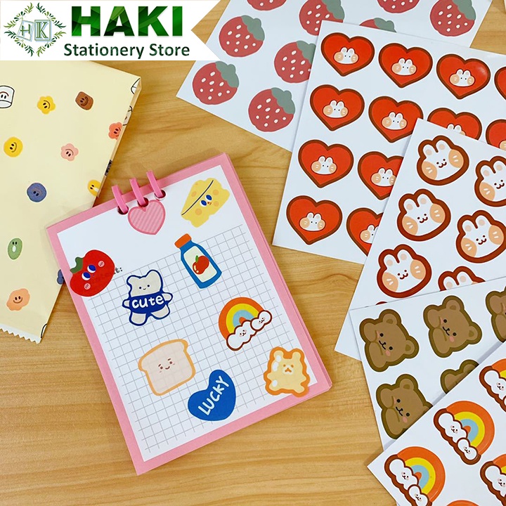 Sticker cute dễ thương HAKI, hình dán cute 2 miếng sticker trang trí sổ vở giá rẻ ST34