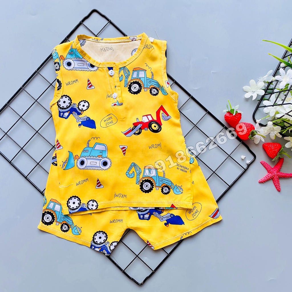 Bộ lanh/tole lụa bé trai loại 1 (ba lỗ) size từ 5-21kg