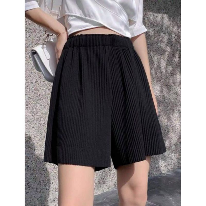 Quần short ngắn FOREVER21 thun xếp ly gân ống rộng suông lưng cao thun hồng nude