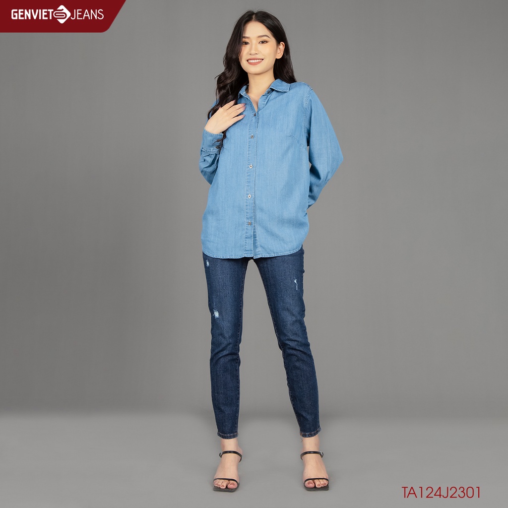 Áo Sơ Mi Jeans GENVIET Dài Tay Oversize TA124J2301