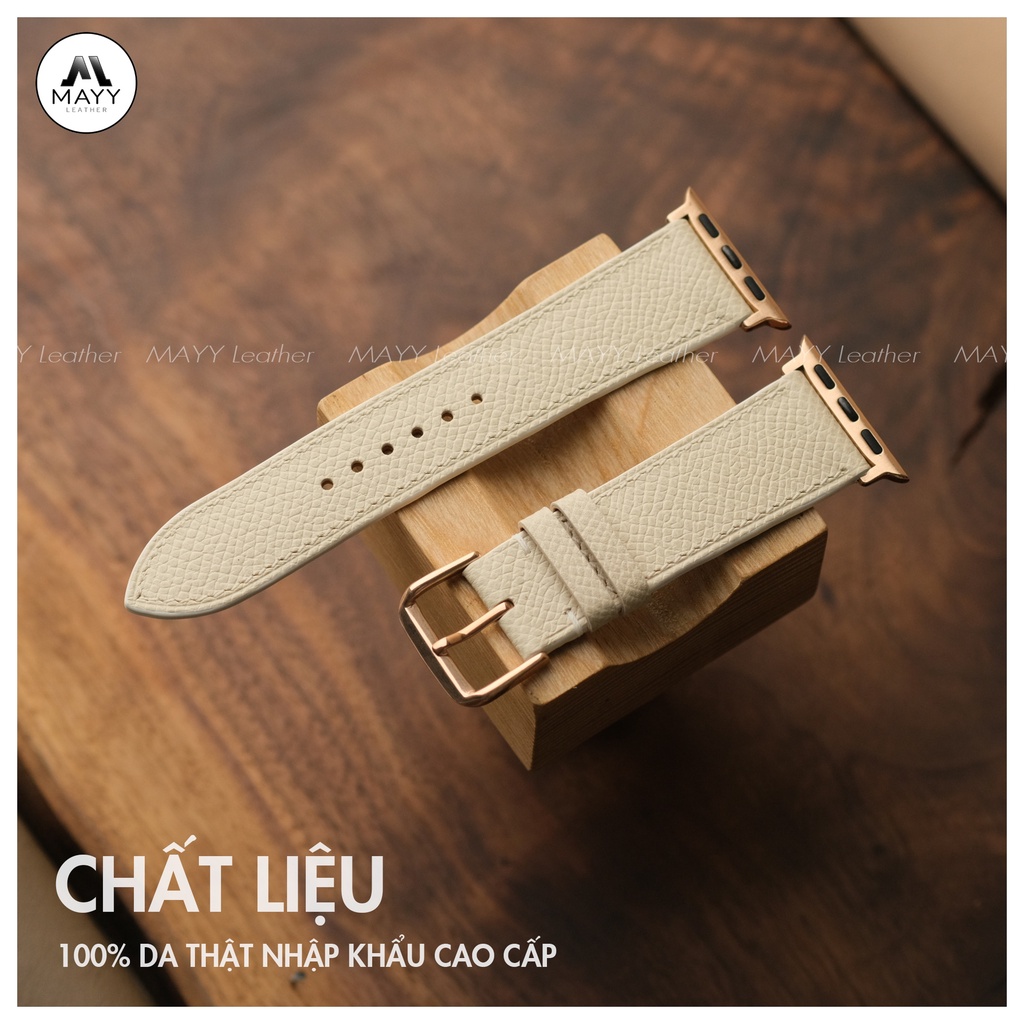 Dây đồng hồ Apple Watch da Bê Epsom da thật 100% màu trắng kem