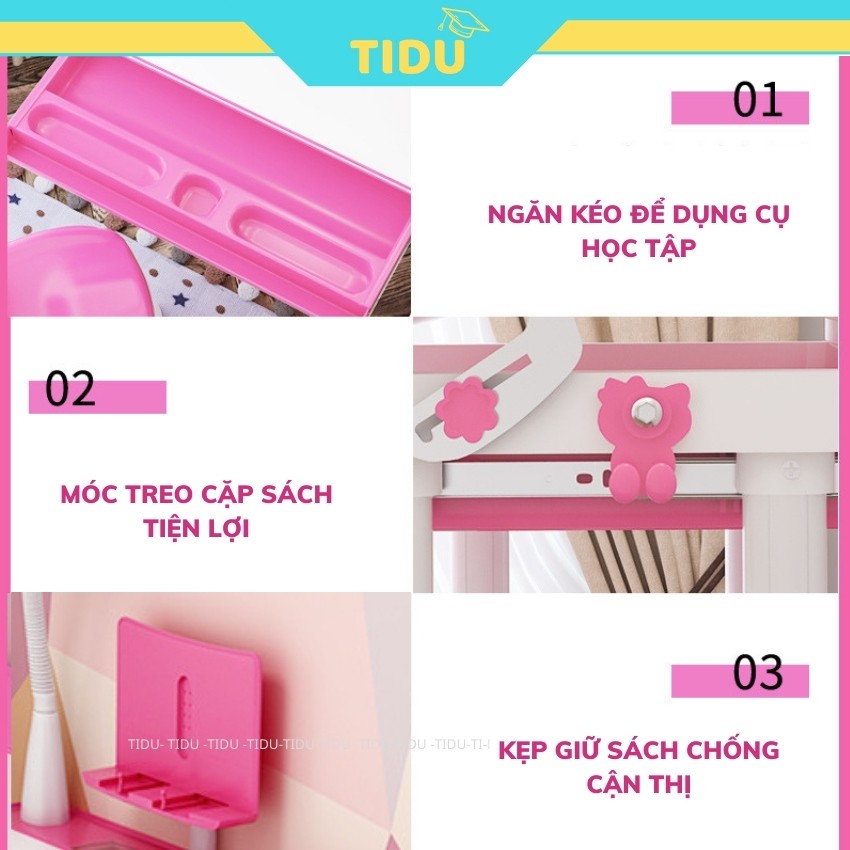 Bộ bàn ghế học sinh thông minh Tidu A02 bàn học chống gù chống cận cho trẻ em kt 50x70