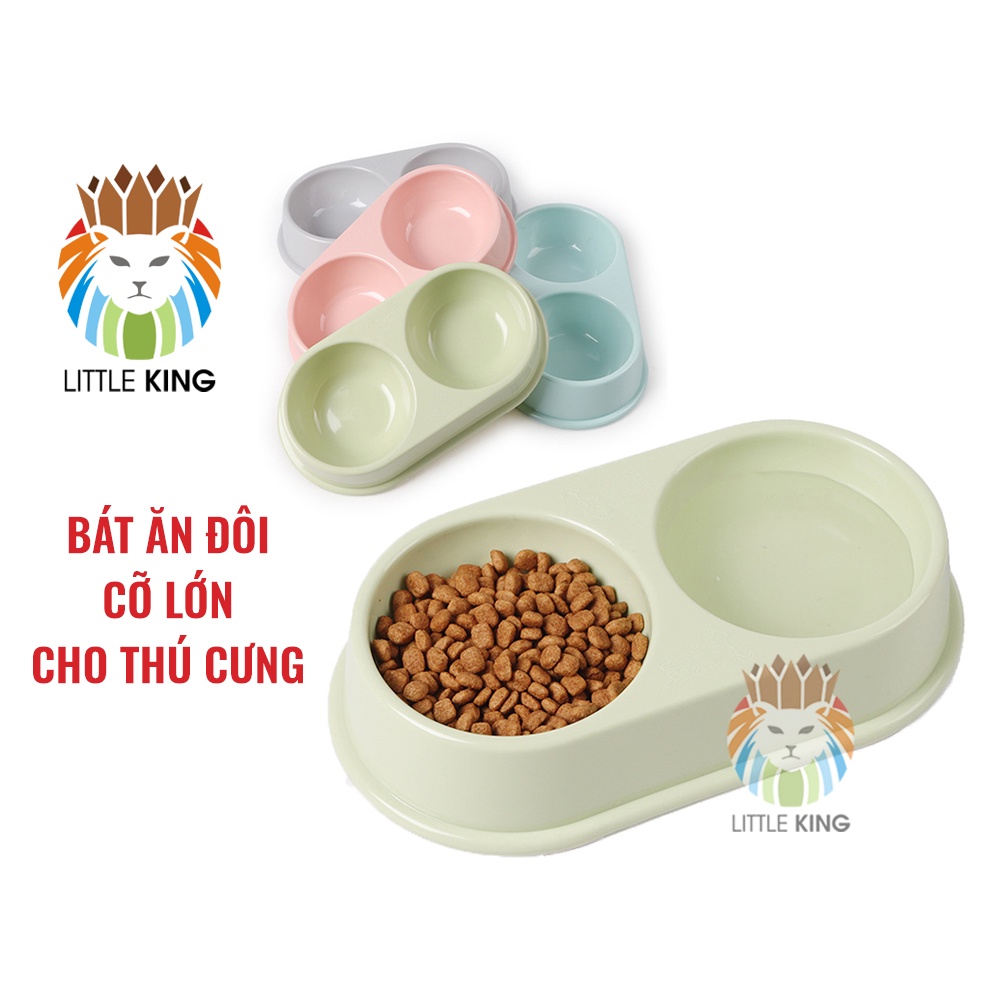 Bát ăn đôi miệng tròn cao cấp cho chó mèo, thú cưng Little King pet shop, chất liệu nhựa PP nhiều màu sắc