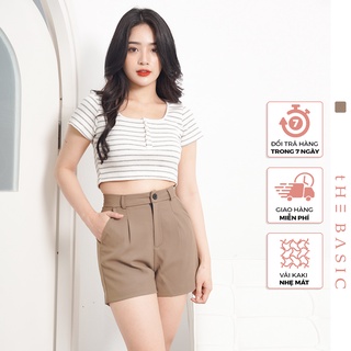 Quần short đùi nữ The Basic kaki màu nâu trơn trẻ trung năng động