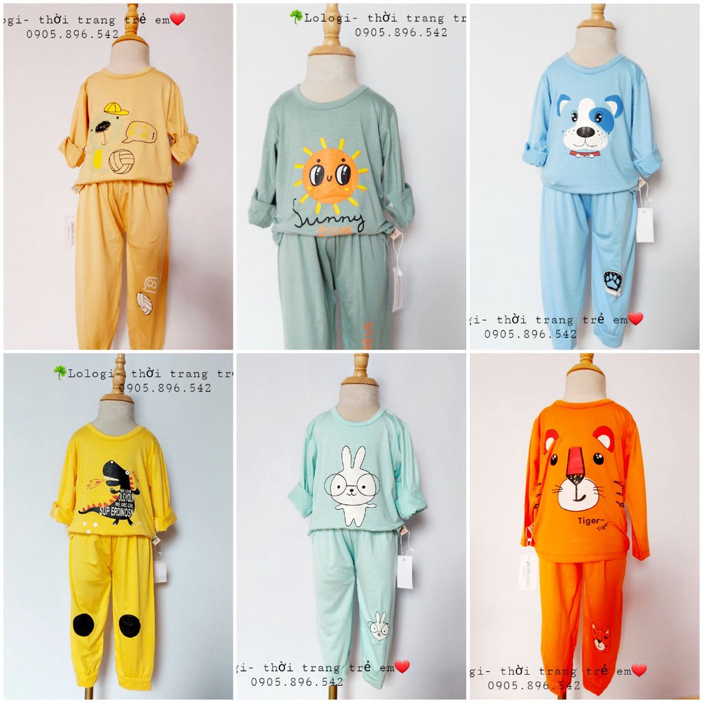 Bộ dài tay minky mom hình thú size nhỡ cho bé dưới 26kg với 6 màu pastel chất liệu thun lạnh cotton 100% thoáng mát