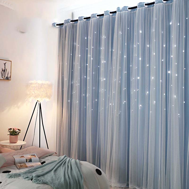 Rèm Cửa Sổ Hai Lớp Dạng Trượt In Họa Tiết Ngôi Sao Rỗng Lãng Mạn Cho Phòng Khách / Phòng Ngủ