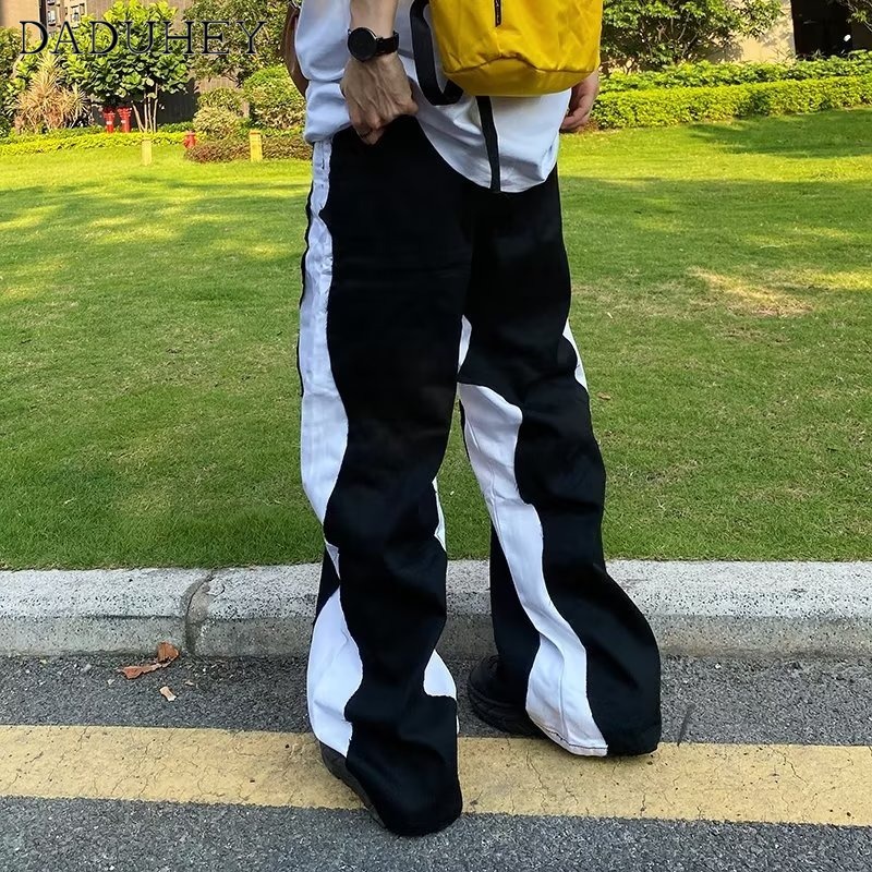 DaDuHey Men's Summer New Patchwork Jeans Trendy Fashion Straight Loose Wide Leg Pants