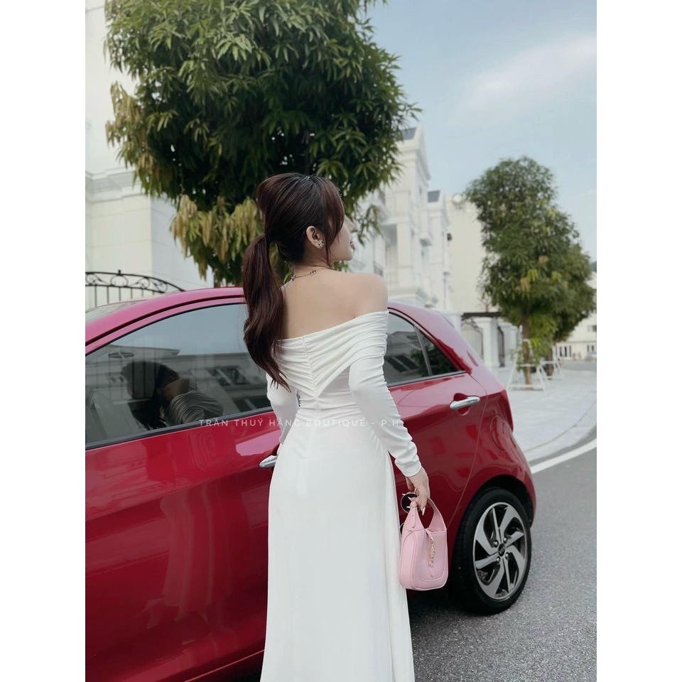 Đầm ôm bẹt vai tay dài