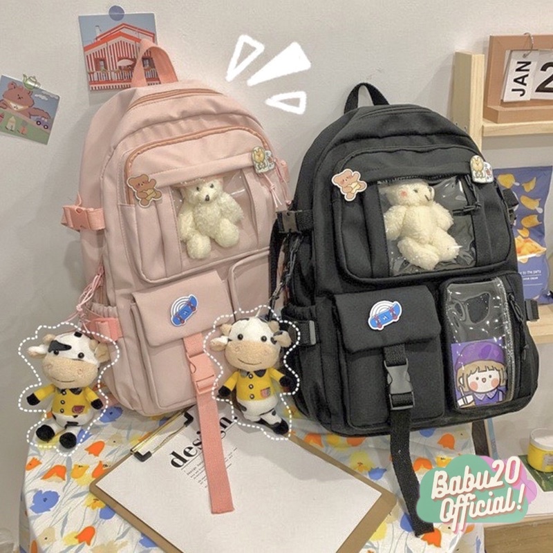 Balo Cặp Ulzzang Nam Nữ Basic Hàn Quốc Dễ Thương, Balo Nữ Đi Học Thời Trang Nhiều Ngăn