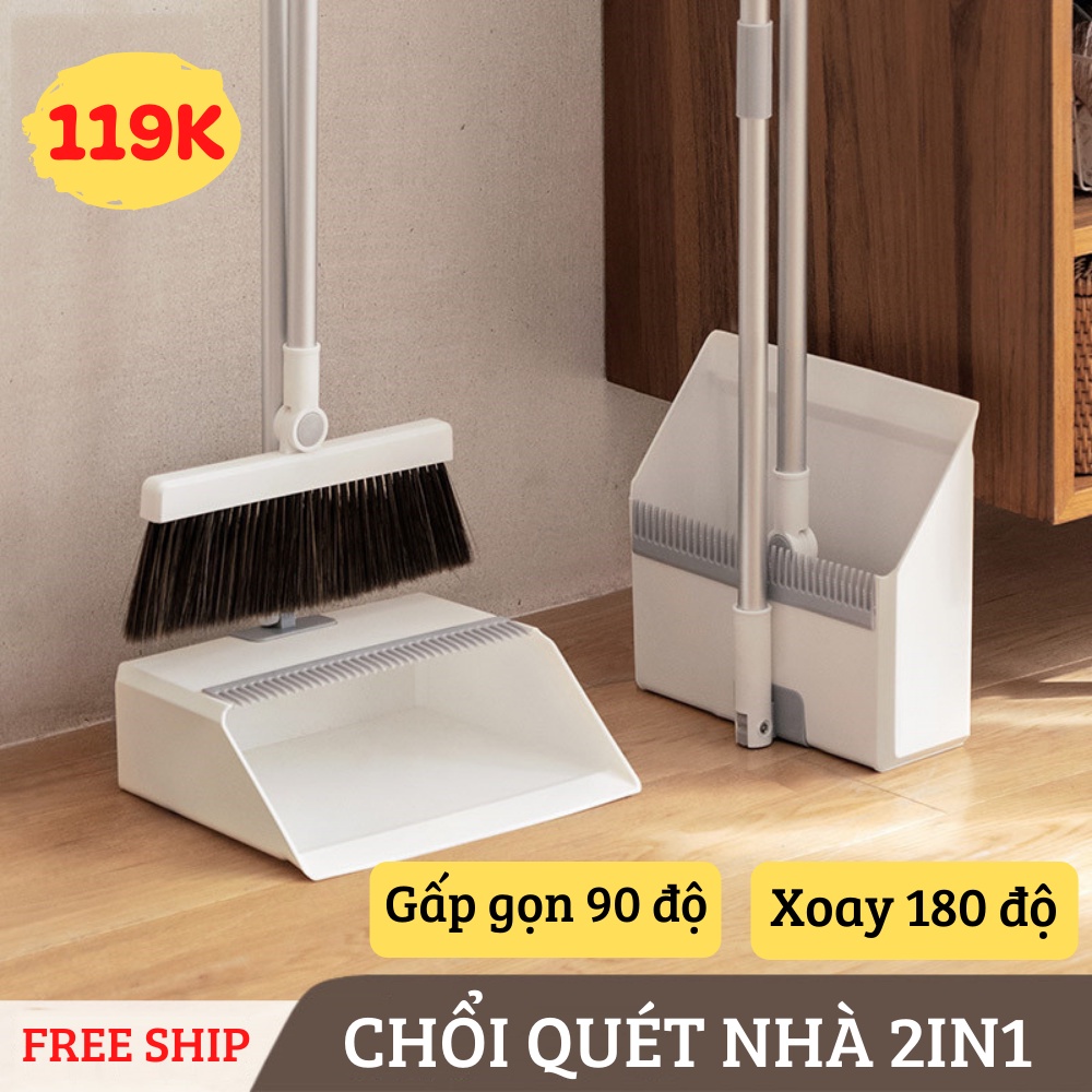 Chổi Quét Nhà, Chổi Nhựa Kèm Hót Rác Gấp Gọn, Xoay 180 Độ Tiện Dụng TIME HOME