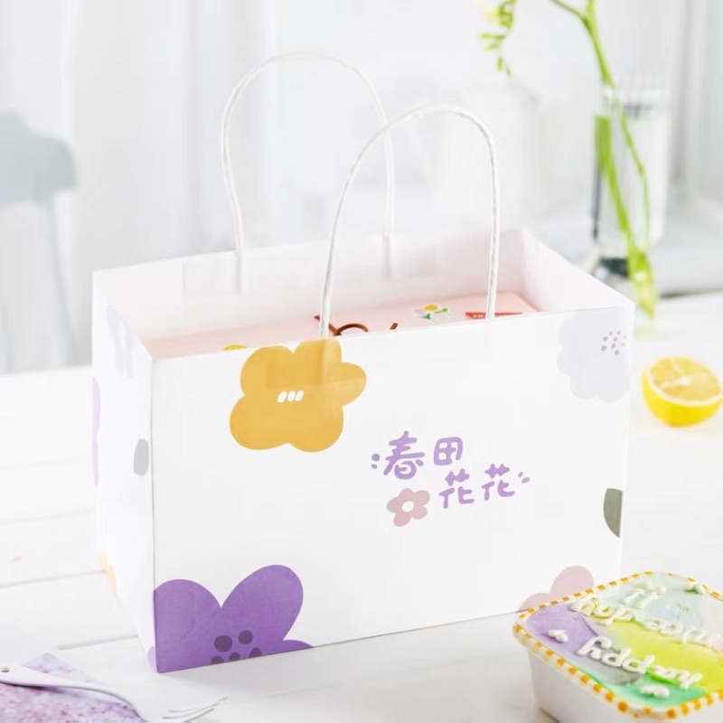 Bộ Túi Quai Xách và Hộp Giấy Đựng Quà Tặng/Bánh Kẹo Hoa Vàng/Tím