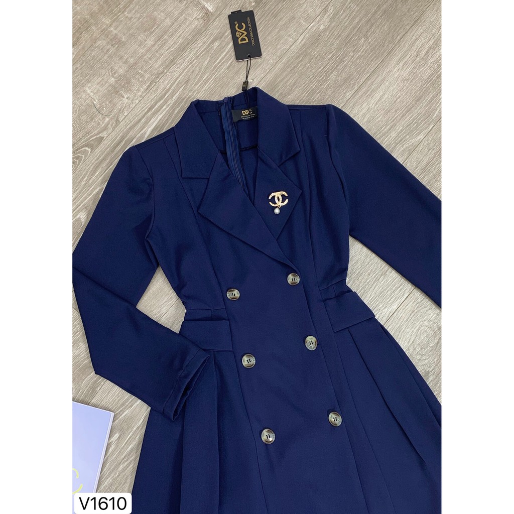 Váy xanh xòe cổ vest V1610 - Đẹp Shop DVC - Kèm ảnh thật trải sàn do shop tự chụp | BigBuy360 - bigbuy360.vn