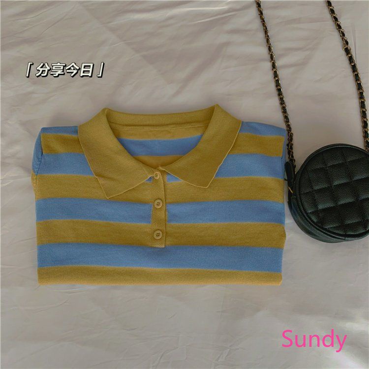 Áo Sơ Mi Cổ Polo Hở Lưng Dáng Rộng Họa Tiết Kẻ Sọc Thời Trang Mùa Hè Quyến Rũ Cho Nữ