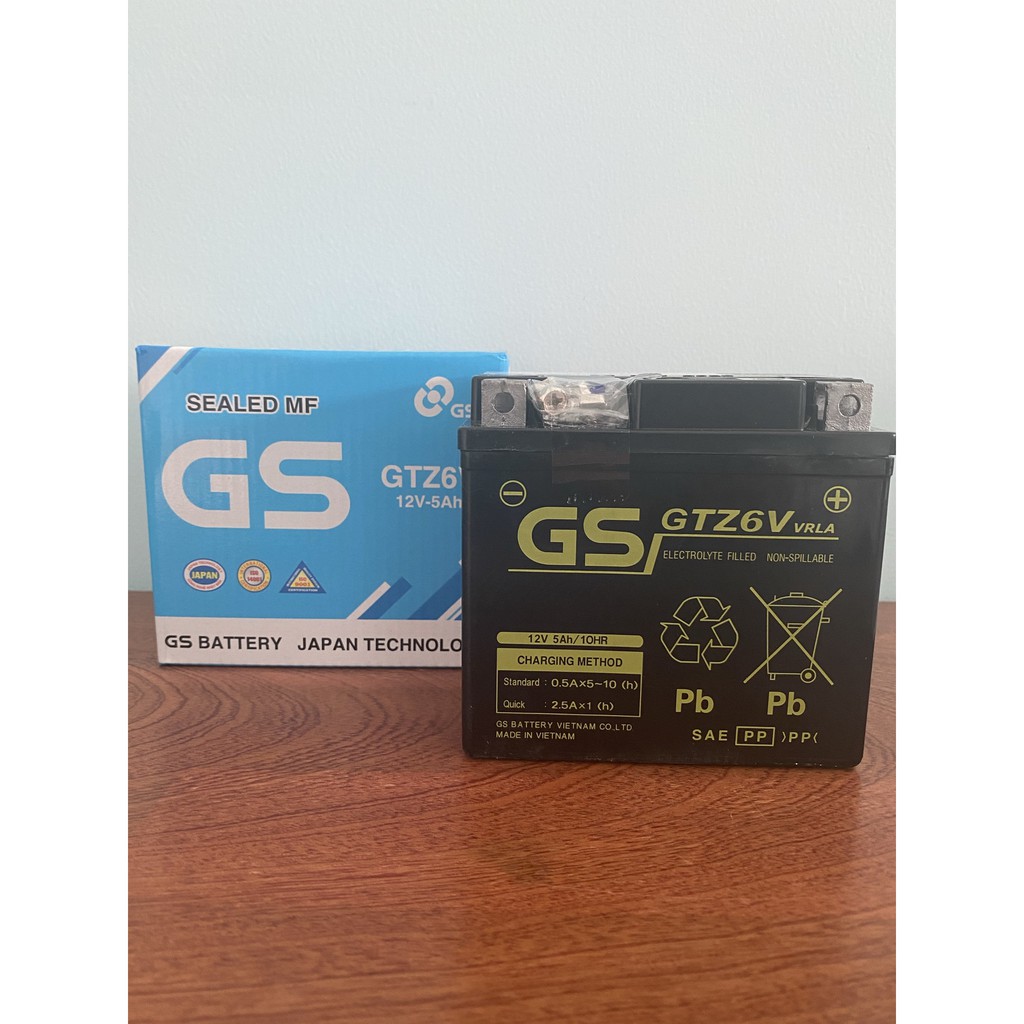 Bình ắc quy 12V GS GTZ6V, 12V - 5Ah dùng cho SH Việt 125/150, AB 125/150, SH Mode, Lead 125, PCX 125/150, Winner