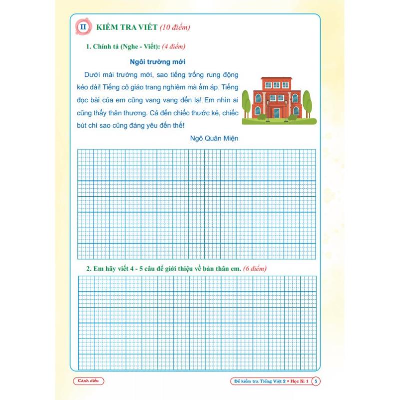 Sách Đề Kiểm Tra Tiếng Việt Lớp 2 Cánh Diều Học Kì 1 (1 cuốn)