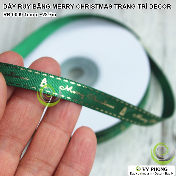 DÂY RUY BĂNG TRANG TRÍ NOEL GIÁNG SINH ĐÓNG GÓI BAO BÌ BÁNH KẸO HỘP QUÀ TẶNG MERRY CHRISTMAS RB-0009