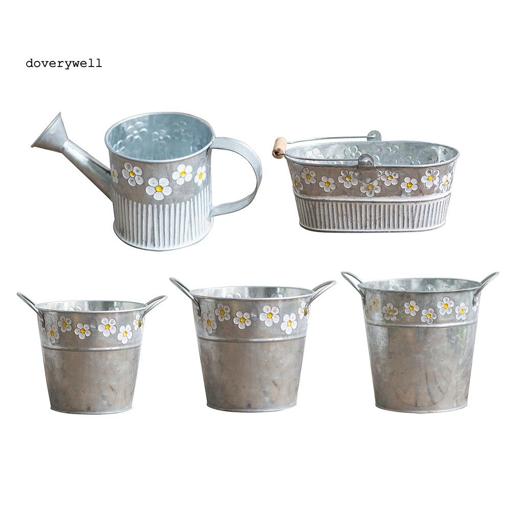 Xô sắt đựng hoa khô họa tiết nổi độc đáo trang trí ban công đa dụng